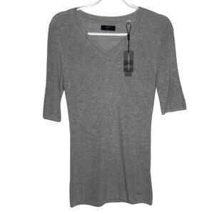 Tahari Womens Size Small Gray Cashmere Sweater V Neck Elbow Sleeves NEW MSRP $58